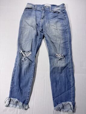 Pistola Distressed Skinny Jeans Blue Frayed Raw Hem Ripped Knee Size 27